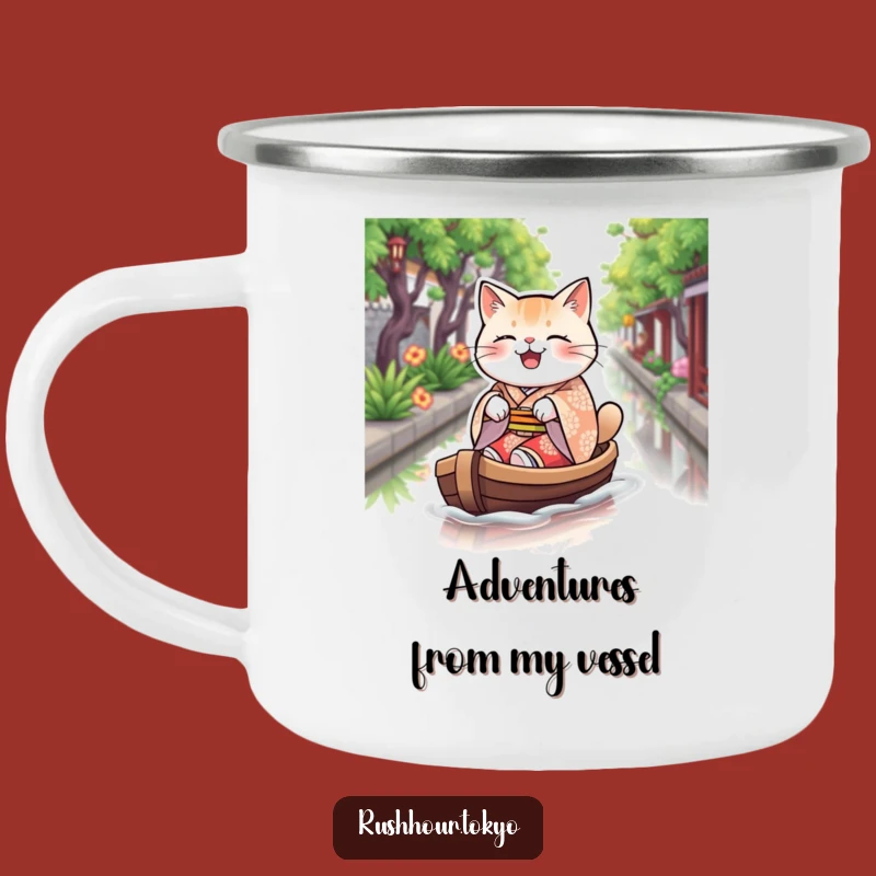 Funny Cat Kimono Camping Mug - Adventure Rowing Boat Coffee Cup - Outdoor Gift