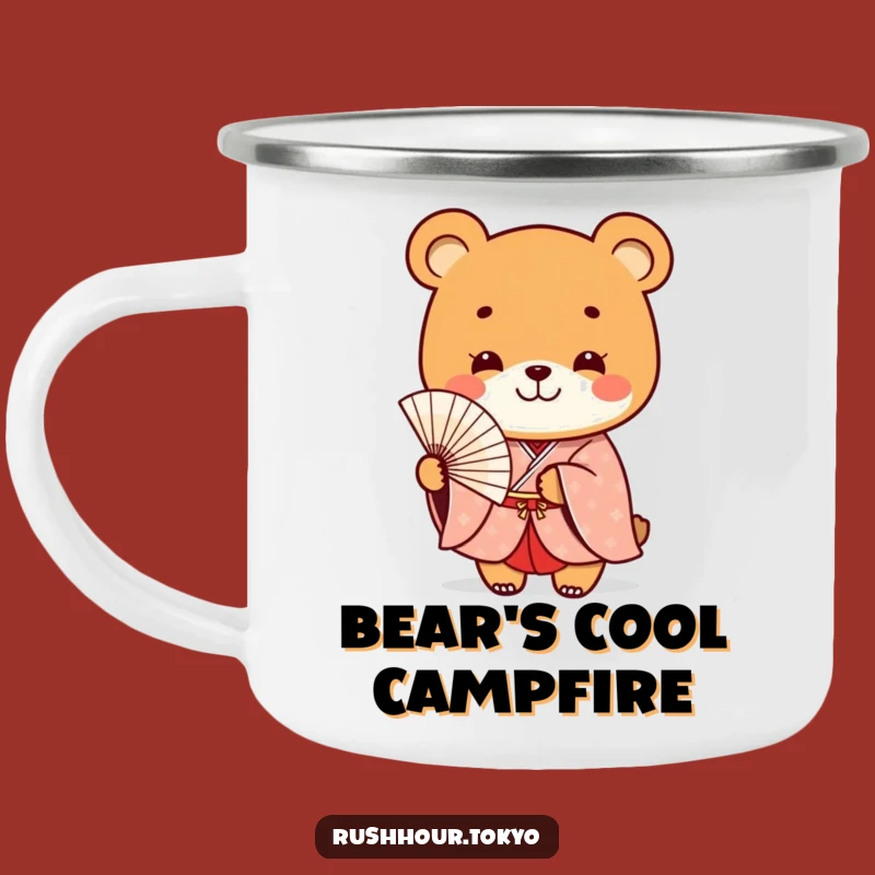 Funny Bear Kimono Camping Mug - Smiling Fan Adventure Cup - Outdoor Humor Gift
