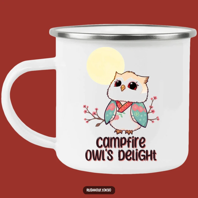 Funny Owl Kimono Camping Mug - Moonlit Adventure Coffee Cup - Outdoor Enthusiast Gift