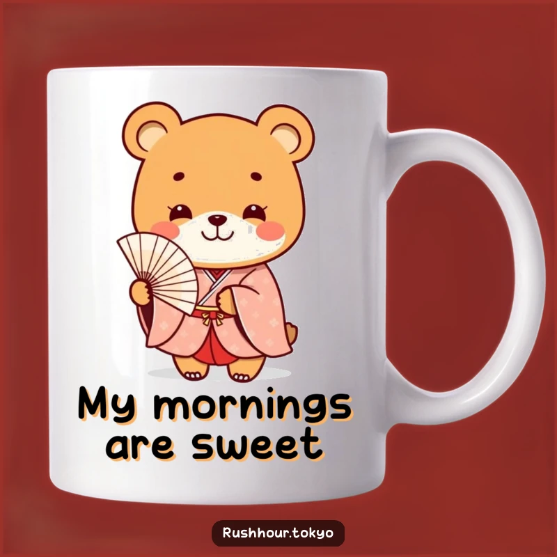 Funny Bear Kimono Mug - Smiling Fan Holder - Playful Japanese Inspired Gift