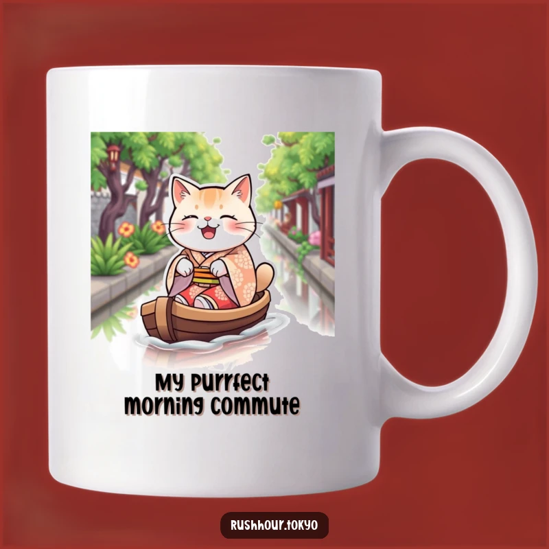 Funny Cat in Kimono Rowing Boat Mug - Hilarious Japanese Inspired Novelty Gift