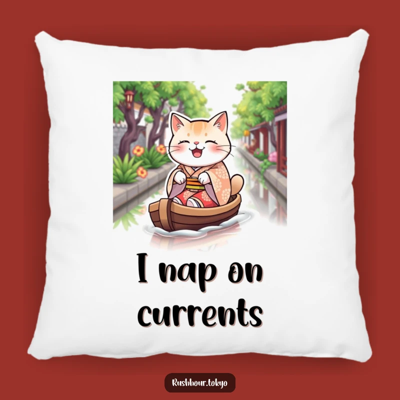 Funny Cat Kimono Pillow - Cozy Boat Rowing Decorative Pillow - Humorous Gift