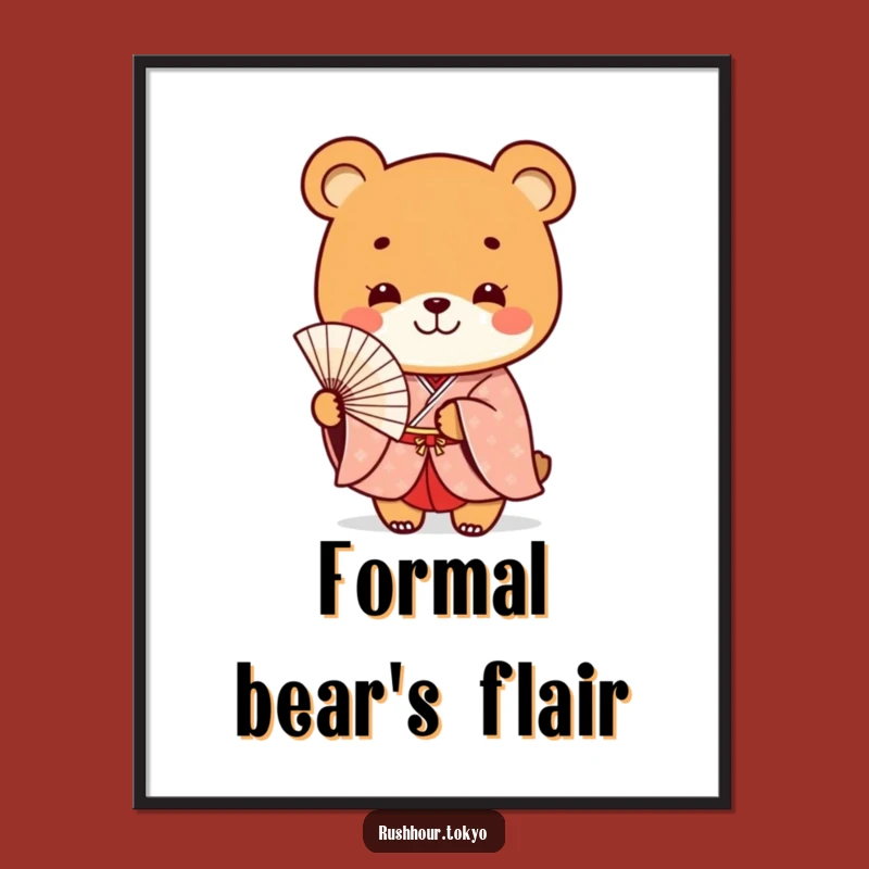 Funny Bear Kimono Digital Art - Smiling Fan Printable - Instant Download Gift