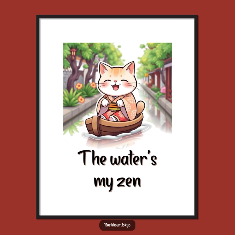 Funny Cat Kimono Digital Art - Joyful Boat Scene Printable - Instant Download Gift