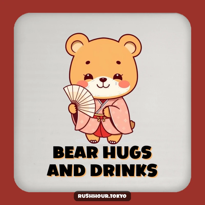 Funny Bear Kimono Coaster Set - Protect Surfaces with Smiling Fan Art - Gift Pack