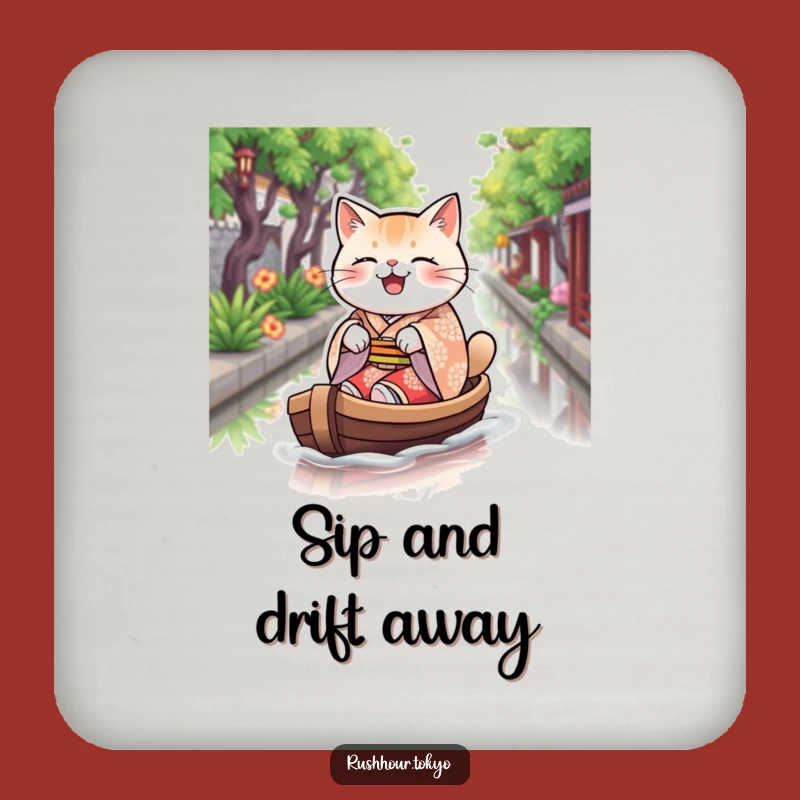 Funny Cat Kimono Coaster Set - Protect Surfaces with Humorous Boat Art - Gift Pack