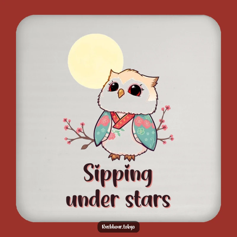 Funny Owl Kimono Coaster Set - Moonlit Night Protection - Artistic Gift Pack