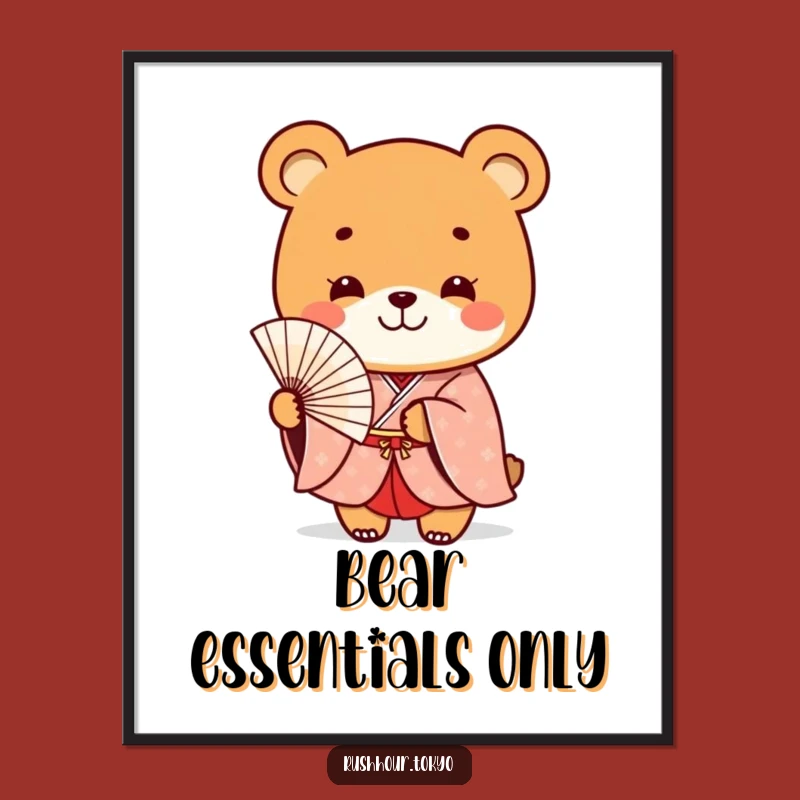 Funny Bear Kimono Art Print - Smiling Fan Poster - Playful Wall Decor Gift