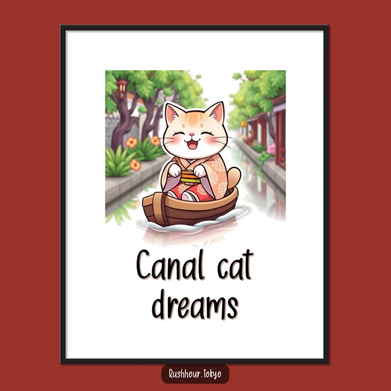 Funny Cat Kimono Art Print - Joyful Boat Scene Poster - Quirky Home Decor Gift