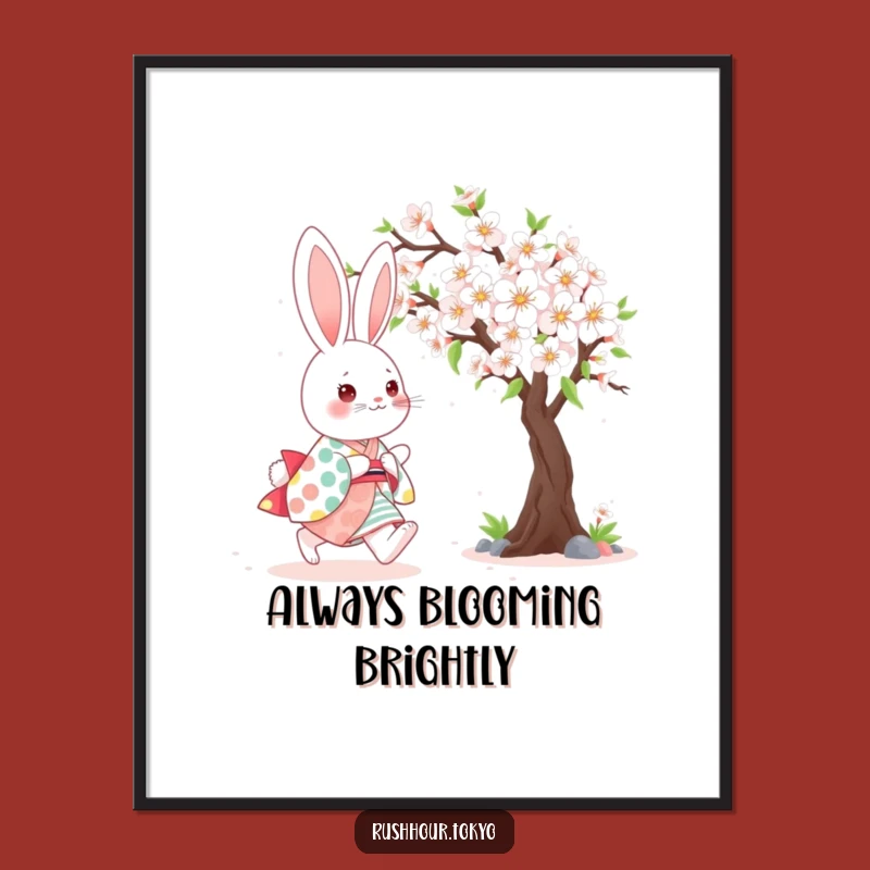 Funny Kawaii Bunny Kimono Poster - Charming Spring Decor for Your Funny Gift Space