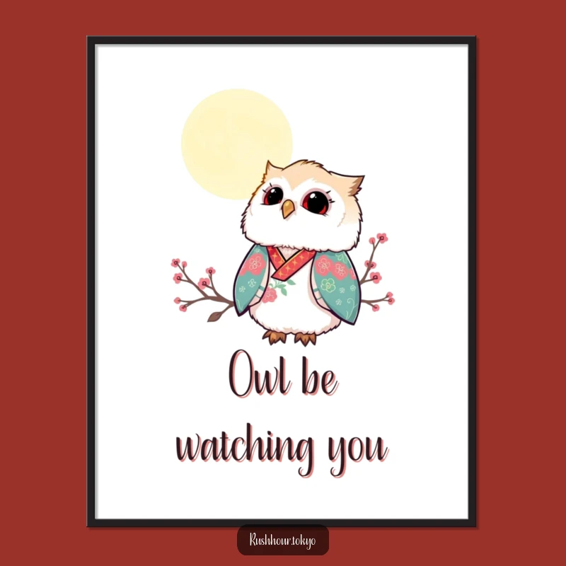 Free Printable Wall Art: Owl Kimono Moon - Funny Whimsical Downloadable Decor