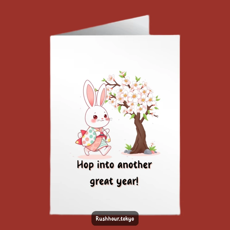 Free Printable Birthday Card: Cheerful Bunny Kimono, Spring Fun, Downloadable Gift