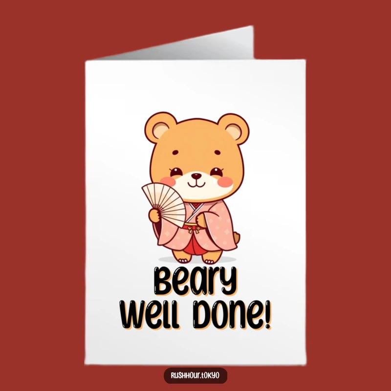 Free Printable Congrats Card: Bear Kimono Fan - Joyful Downloadable Gift
