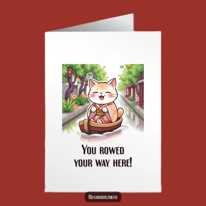 Free Printable Congrats Card: Cat Rowing Kimono Boat - Hilarious Downloadable Gift