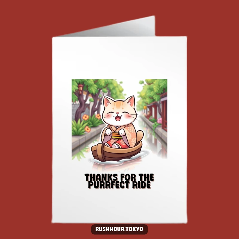 Funny Free Printable Thank You Card: Kimono Cat Rowing Boat - DIY Gift